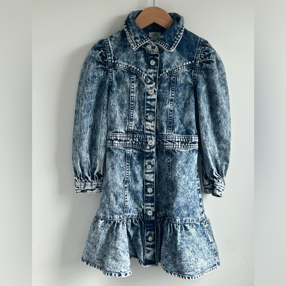 River Island Denim Dress Faded Blue Acid-Wash